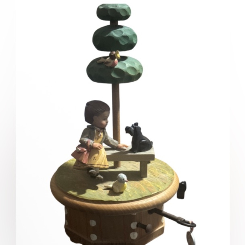 Vintage Wood Anri Thorens Swiss Movement Music Box Gigi Girl Dog Love Story